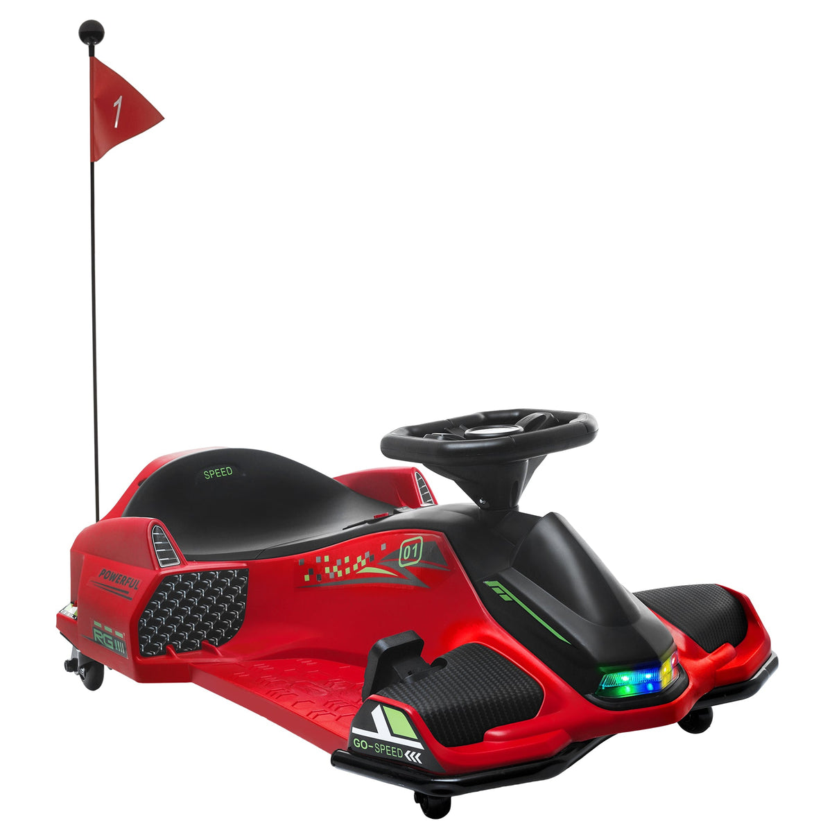 HOMCOM 12V Electric Go Kart for Kids with Music, LED Lights - Red