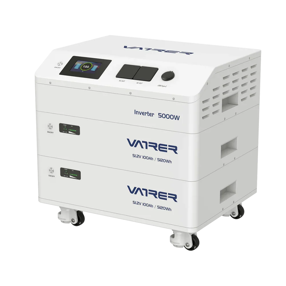 Vatrer 48V (51.2V) 100Ah Stacked 2 Cells Modular LFP Battery Pack, All-In-One battery, 5,000W Inverter, 6,000+ Cycles Life, Up to 6 Batteries in