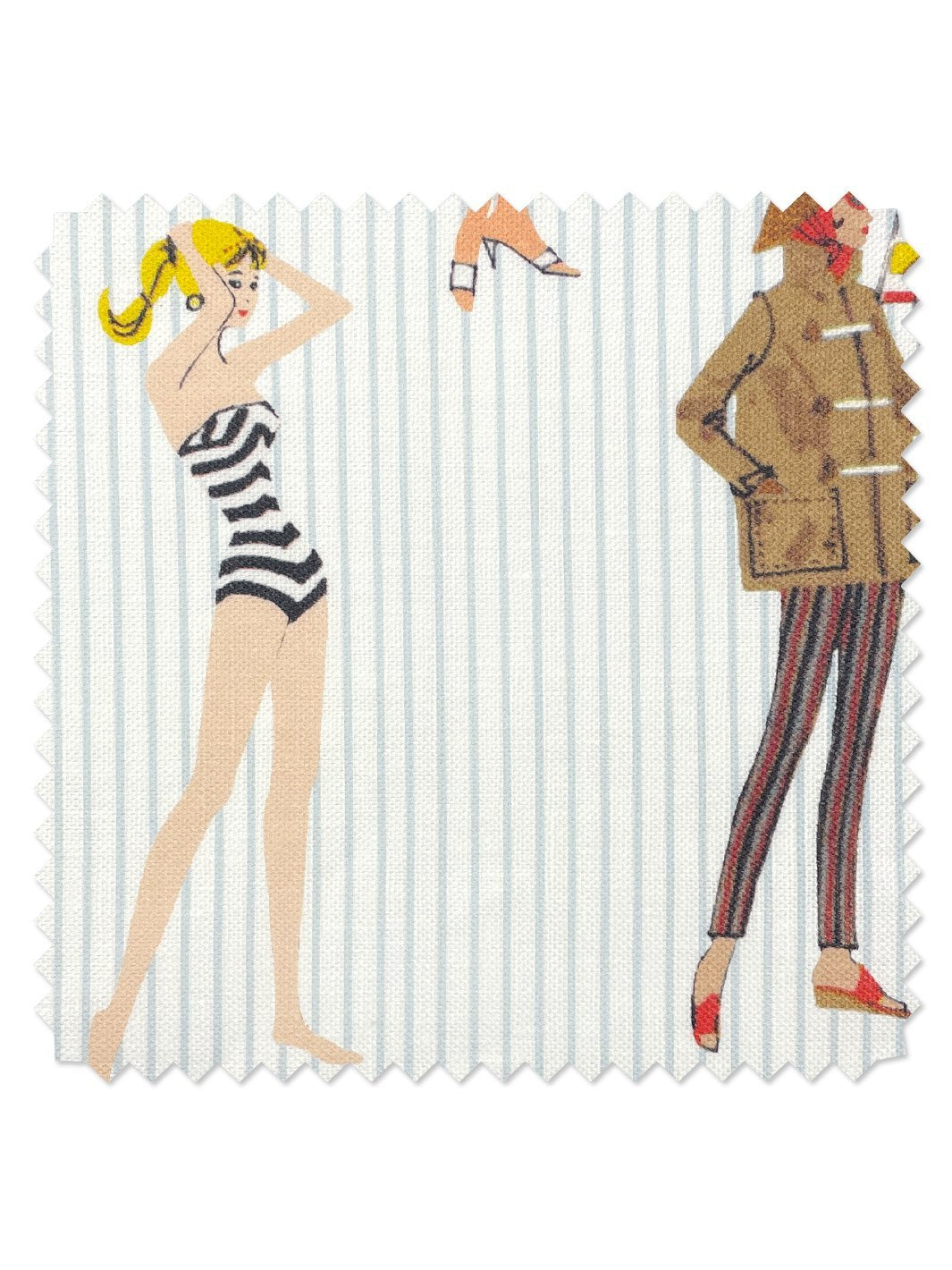 'Vintage Pinstripe' Fabric by Barbie™ - Pale Blue - LINEN / YARD
