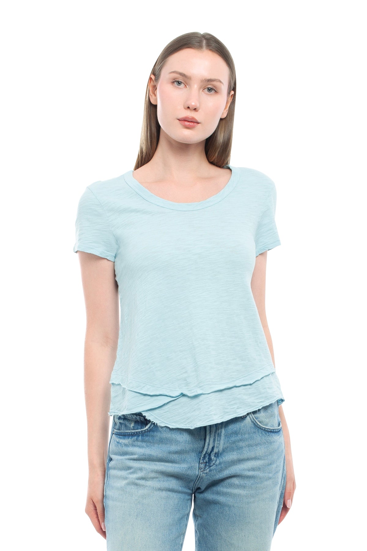 Short Sleeve Mock Layer Tee - Baby Blue / XS
