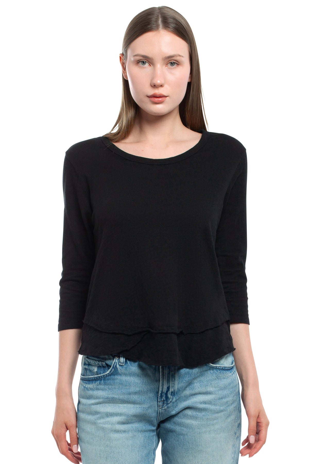 3/4 Sleeve Mock Layer - Black / XS