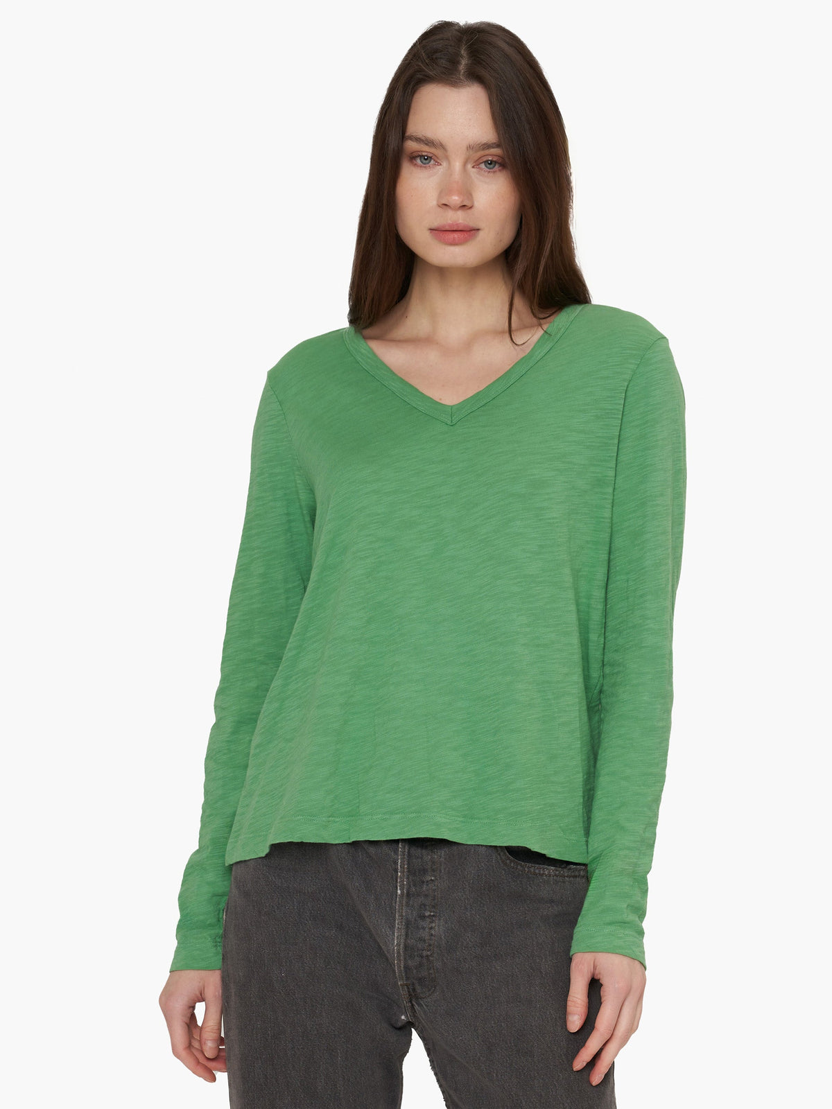 V-Neck Long Sleeve Baby Baby Fit Tee - Avocado / XS