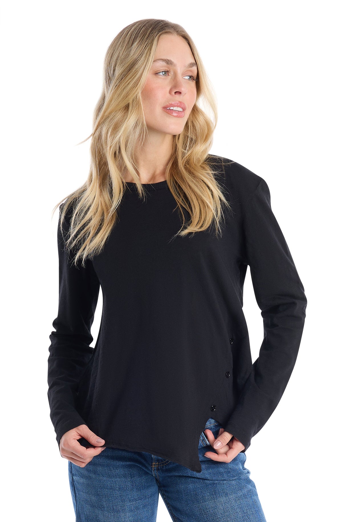 Long Sleeve with Asymmetrical Hem - Black / XS