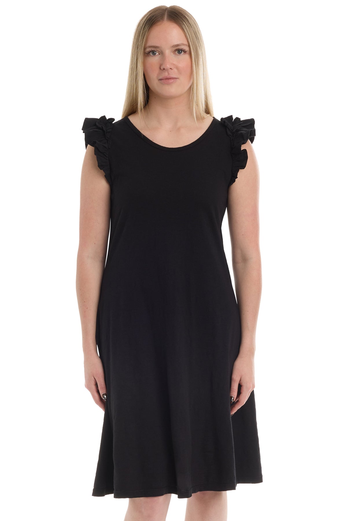 Ruffle shoulder tank dress - Black / XS