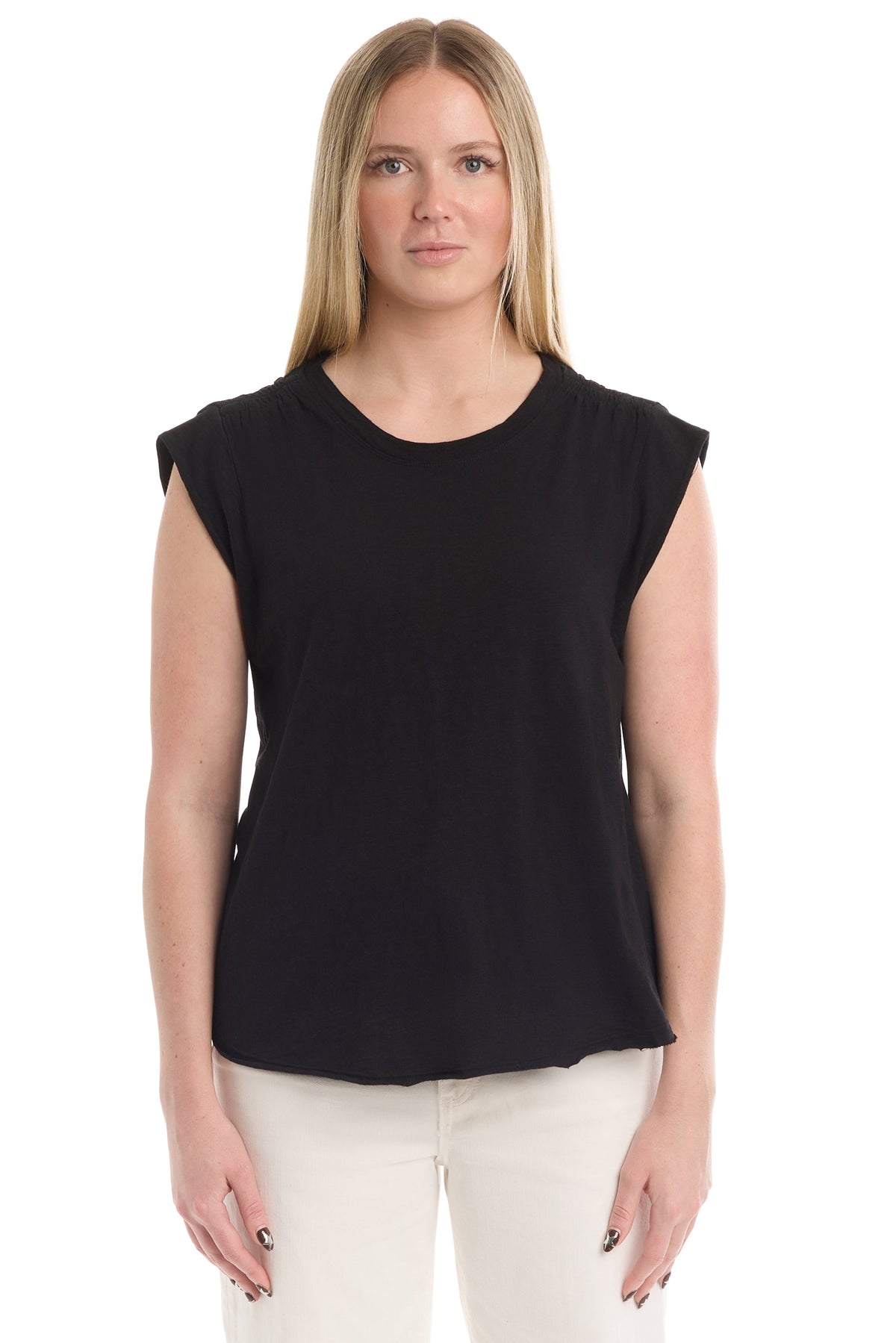 Ruched shoulder tee - Black / XS