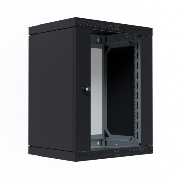 Wandgehäuse 19" X-Rack mit Glastür 400-600mm, 15HE schwarz RAL9005