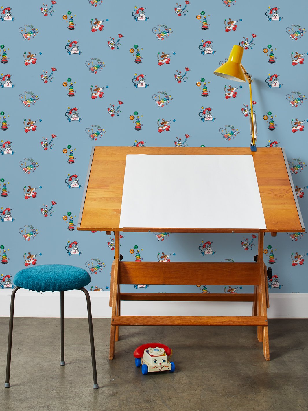 'Animated Toys' Wallpaper by Fisher-Price™ - Denim - Traditional
