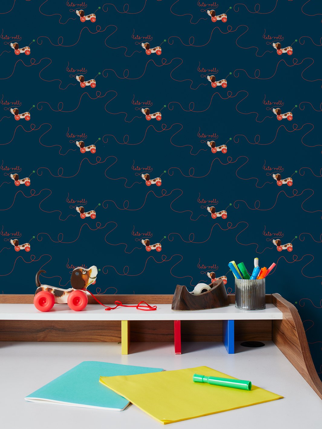 'Lets Roll Long Rope' Wallpaper by Fisher-Price™ - Navy - Traditional