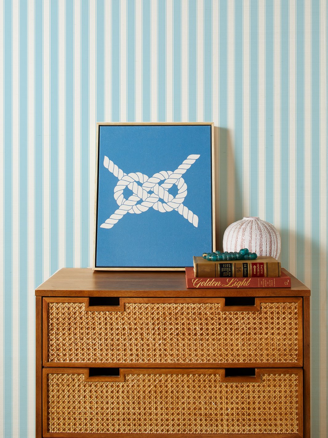 'Ojai Stripe' Grasscloth Wallpaper by Wallshoppe - Baby Blue - Grasscloth Roll - Sample