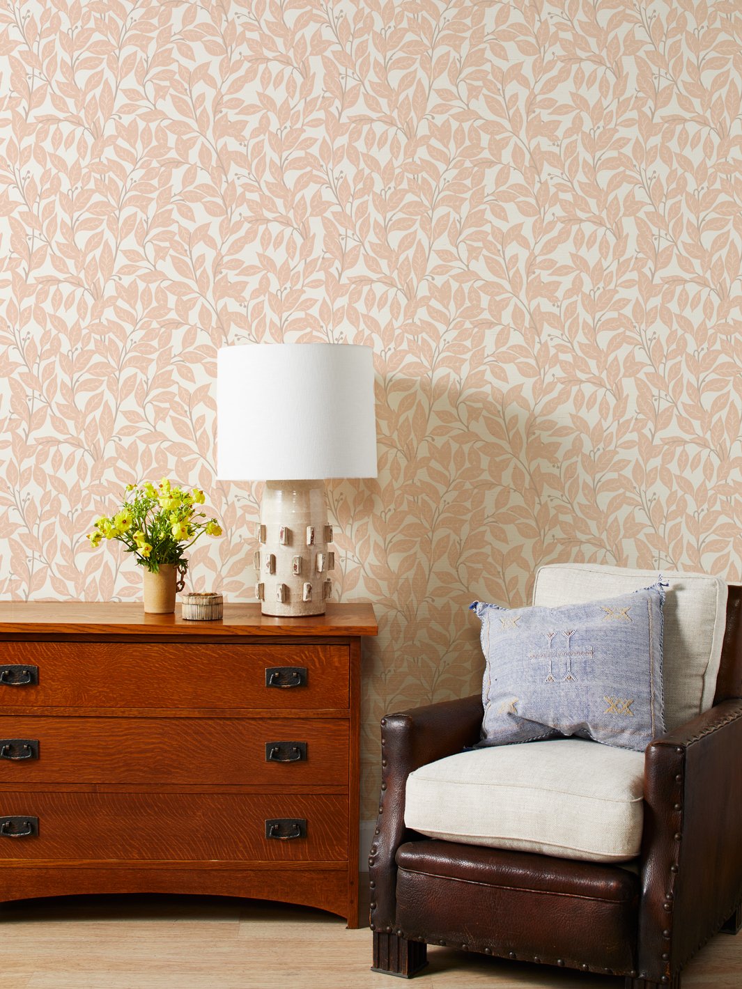 'Orchard Leaves' Grasscloth Wallpaper by Wallshoppe - Blush - Grasscloth Roll