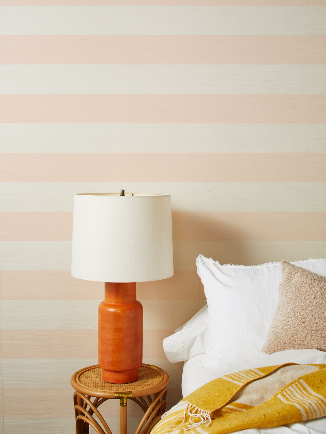 'Wide Stripe' Grasscloth Wallpaper by Wallshoppe - Peach - Grasscloth Roll
