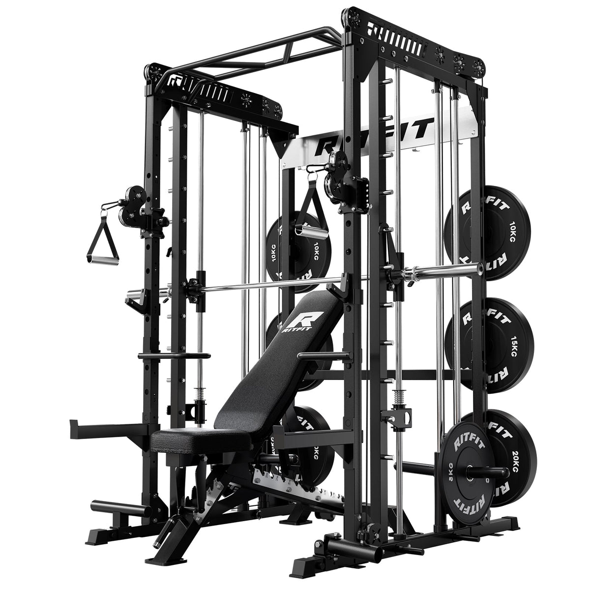 RitFit M1 Pro Smith Maschine Home Gym Komplettset - Schwarz / BWB01 Schwarz / 100-KG-Scheiben