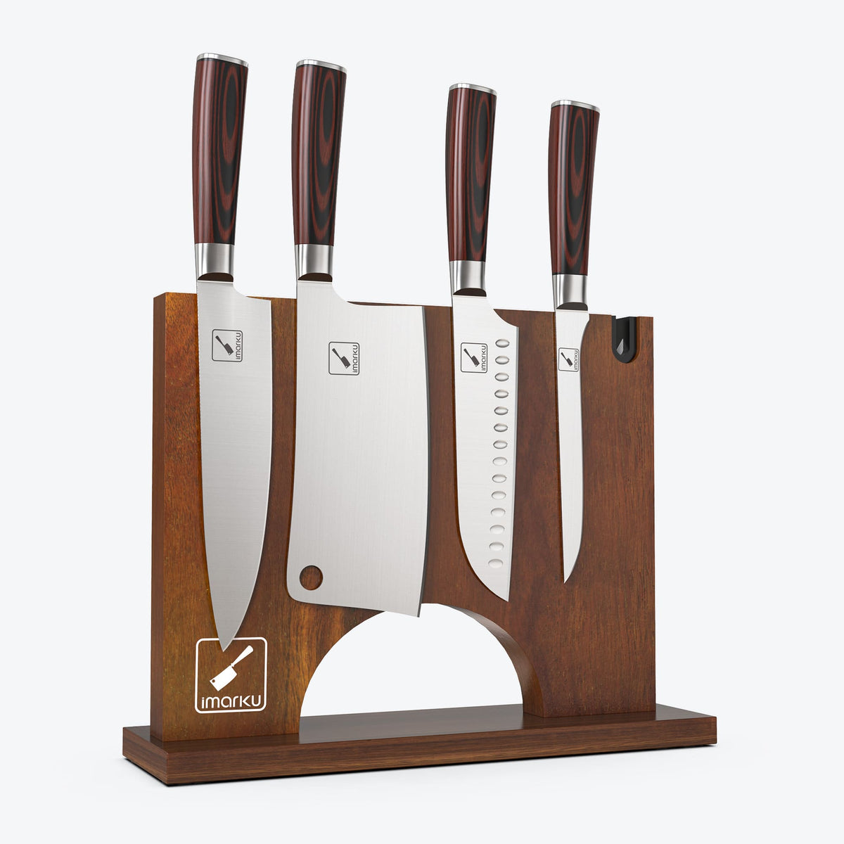 4-Piece Kitchen Starter Knife Set with Wooden Magnetic Block - Arch Bridge