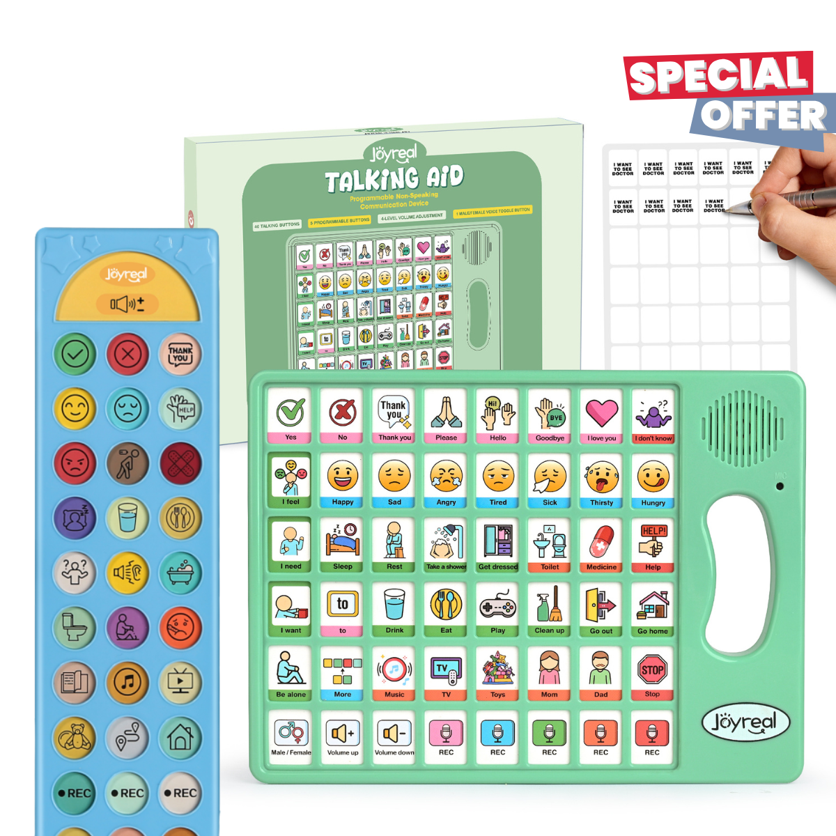 Joyreal AAC Speech Device Bundle, Communication Board for Autism Nonverbal Children & Early Language Support