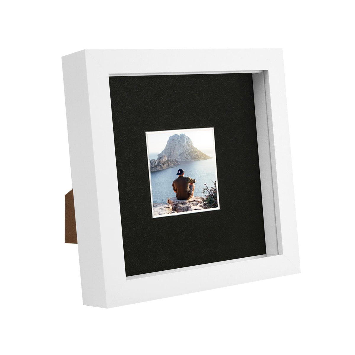 6" x 6" White 3D Box Photo Frame - with 2" x 2" Mount - Black Mount