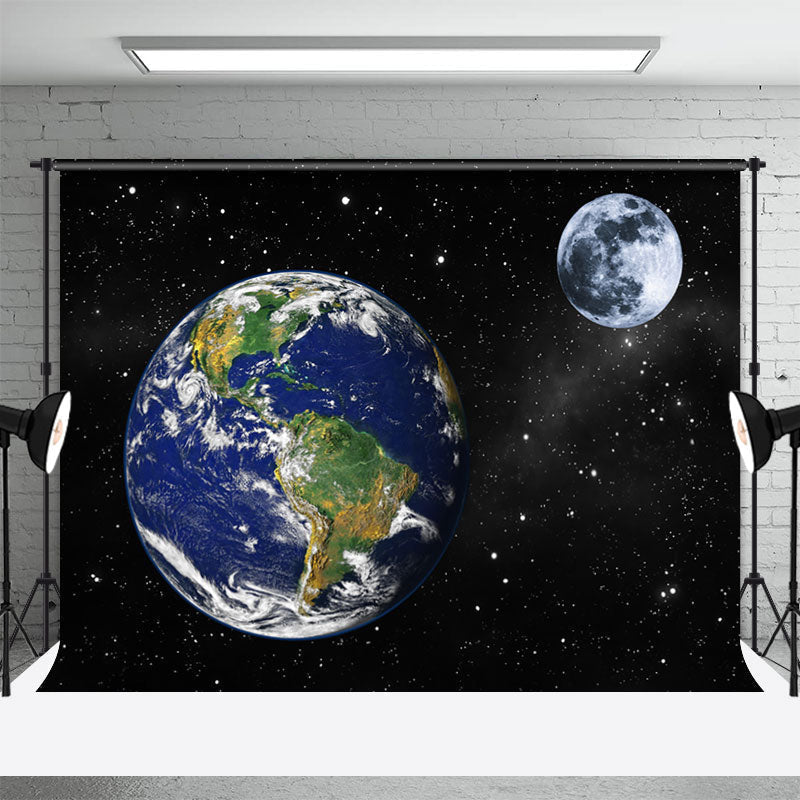 Black Earth Moon Stars Galaxy Backdrop For Party - Aperturee