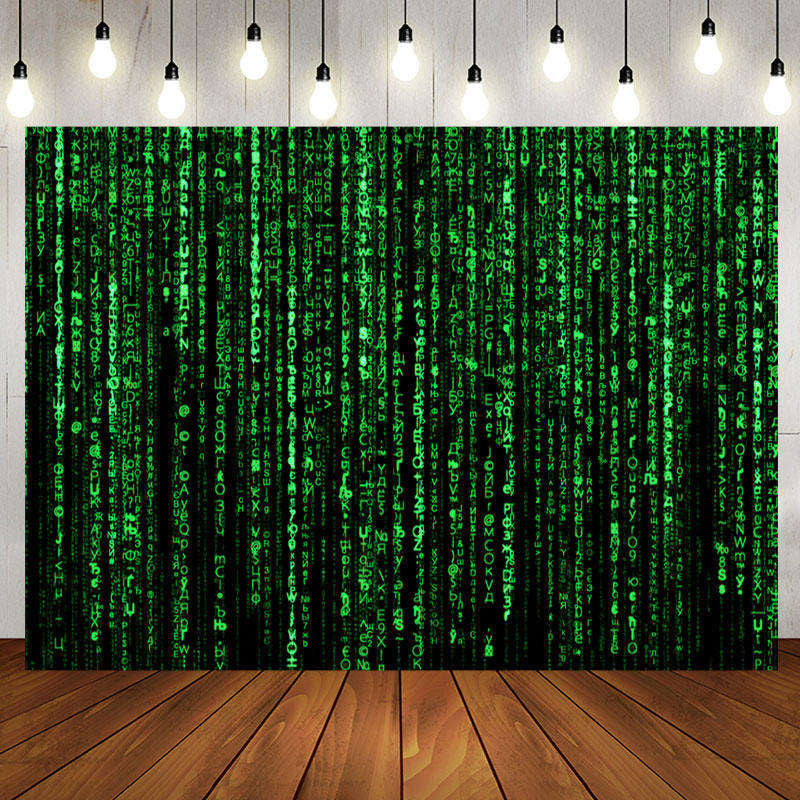 Black Green Computer Code Happy Birthday Backdrop - Aperturee