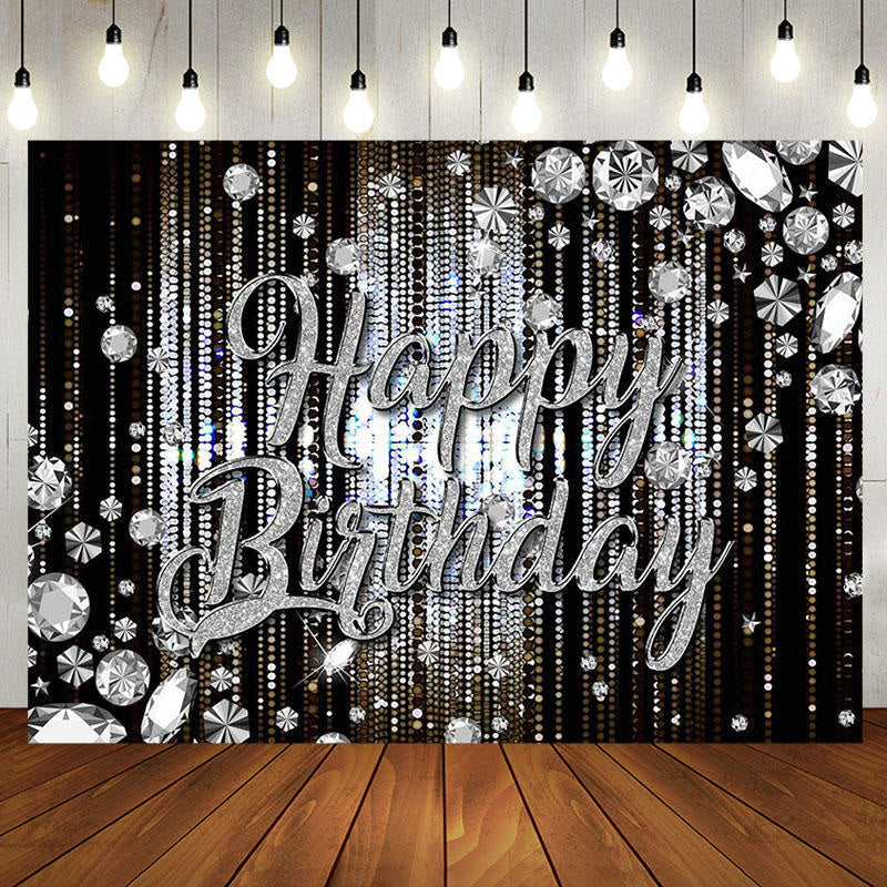 Black Silver Diamonds Sparkle Backdrop For Birthday - Aperturee