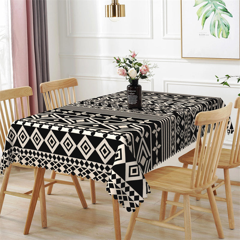Black White Rhombic Stripes Rectangle Tablecloth - Aperturee