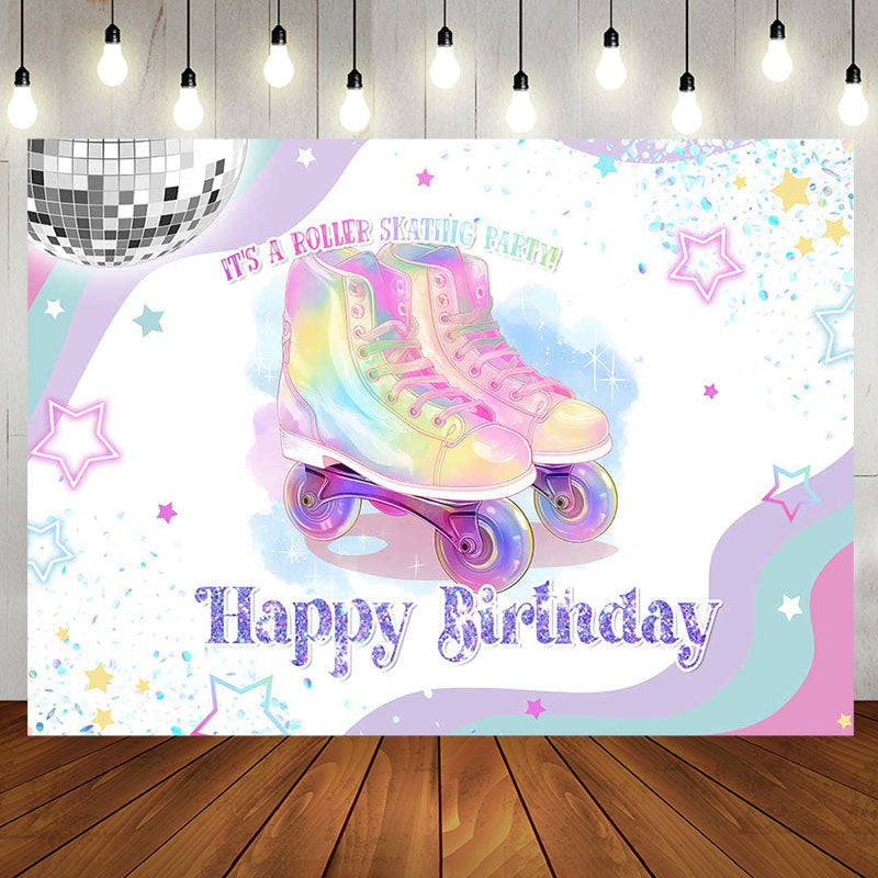 Colorful Star Roller Skating Birthday Party Backdrop - Aperturee