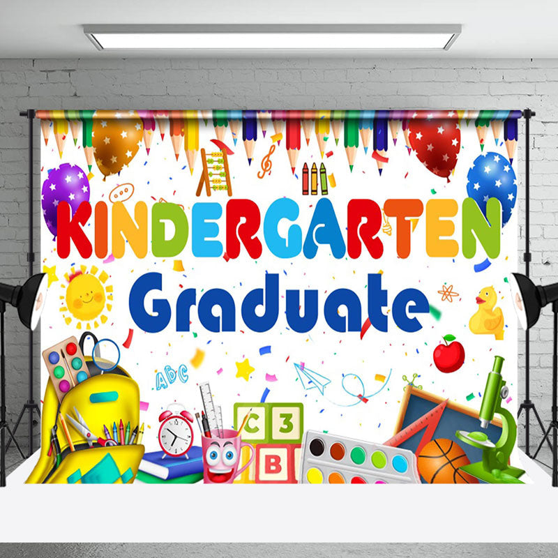 Crayons School Bag Tools Kindergarden Grad Backdrop - Aperturee