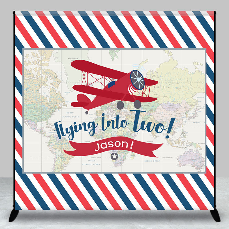 Custom Airplane Stripe Map 2nd Birthday Backdrop - Aperturee