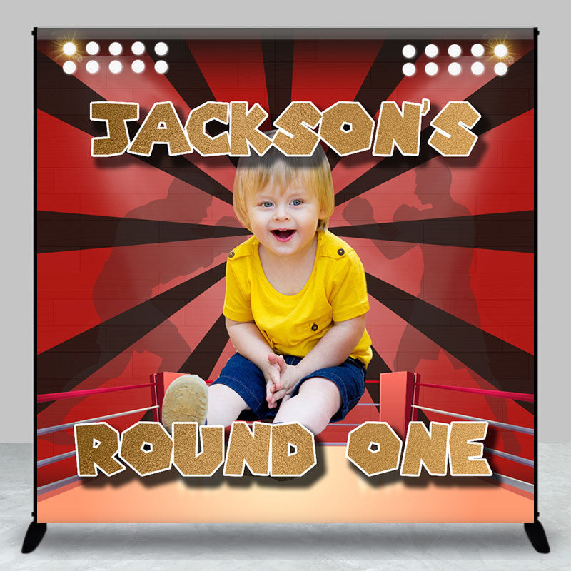 Custom Red Boxing Ring Round One Birthday Backdrop - Aperturee