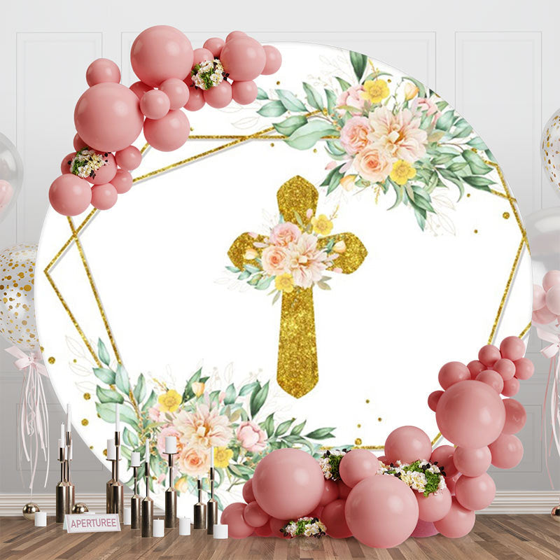 Floral Golden Cross Diamond Round Easter Backdrop - Aperturee