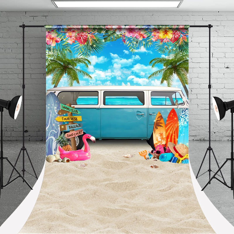 Floral Trees Car Summer Beach Photo Sweep Backdrop - Aperturee