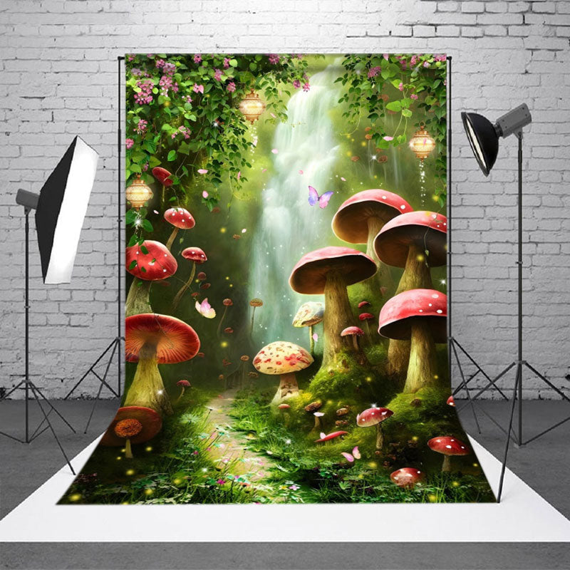 Floral Waterfall Mushrooms Grass Photography Backdrop - Aperturee