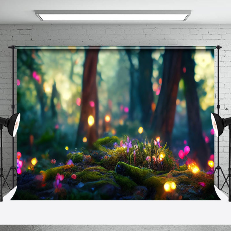 Luminous Nightfall Lichen Forest Photography Backdrop - Aperturee