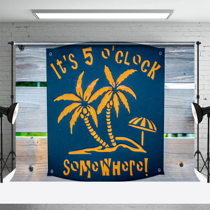 Palm Tree Neon Its 5 Oclock Wooden Party Backdrop - Aperturee