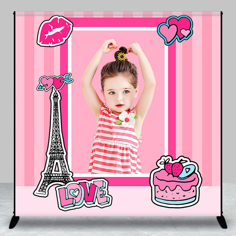 Pink Lip Cake Eiffel Tower Custom Birthday Backdrop - Aperturee