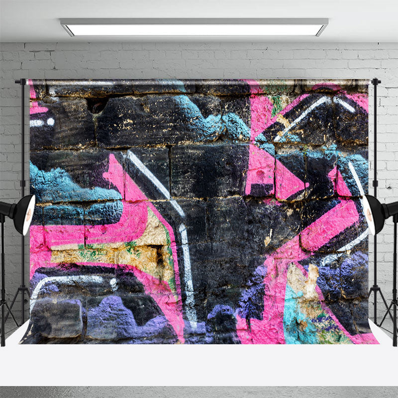 Retro Black Graffiti Brick Wall Photography Backdrop - Aperturee