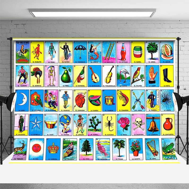 Retro Loteria Mexicana Bingo Card Party Backdrop - Aperturee