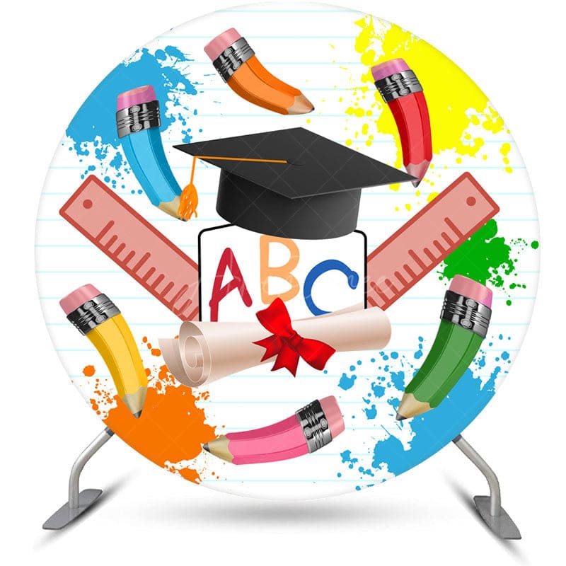 Aperturee Round Cartoon Kindergarten Graduation Backdrop Kit | Custom Graduation Backdrop | Grad Party Picture Backdrop | Graduation Backdrop Banner