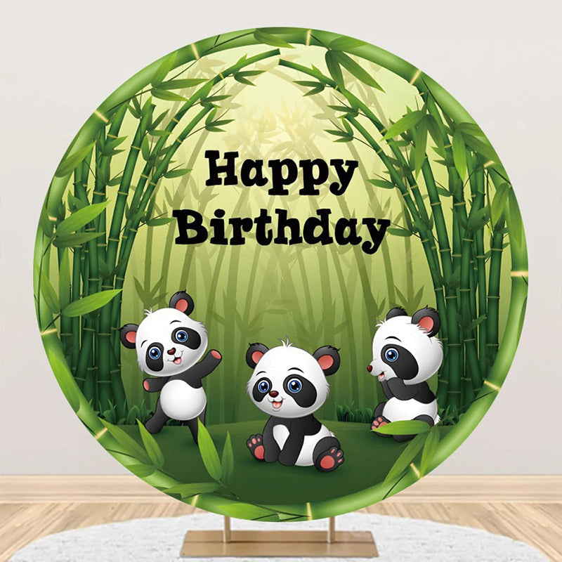 Round Green Bamboo Forest Panda Birthday Backdrop - Aperturee