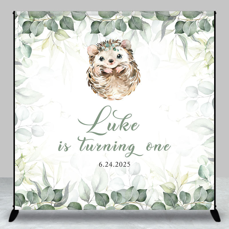 Spring Leaves Hedgehog Custom 1st Birthday Backdrop - Aperturee