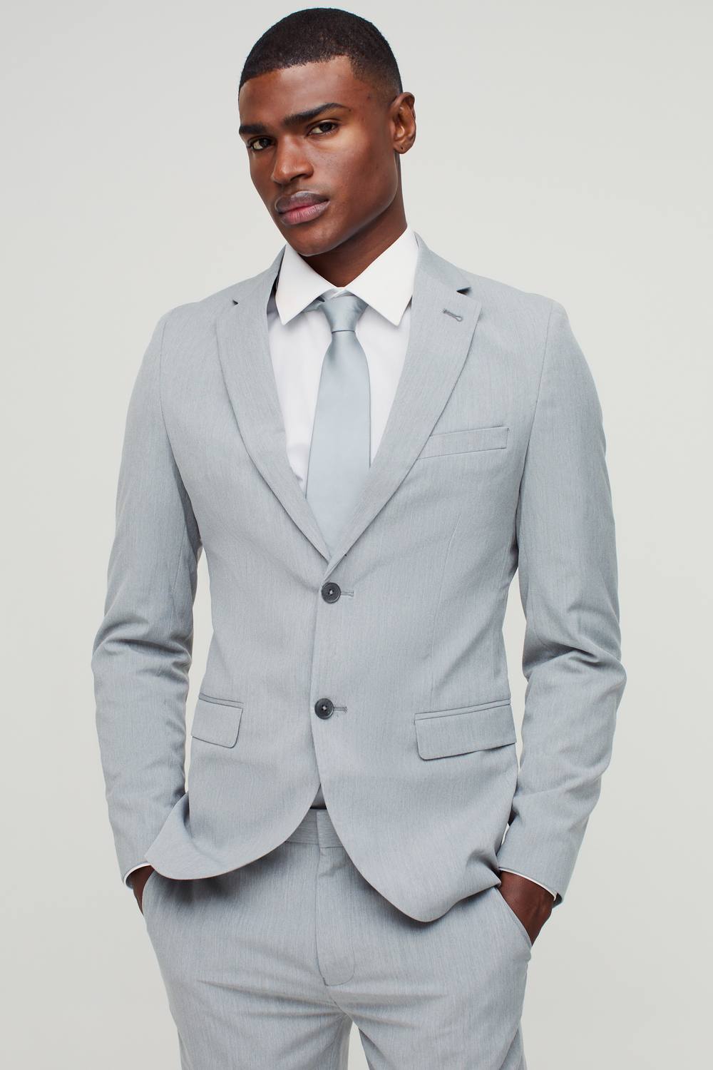 Skinny Single Breasted Suit Jacket | Grey | Size 40