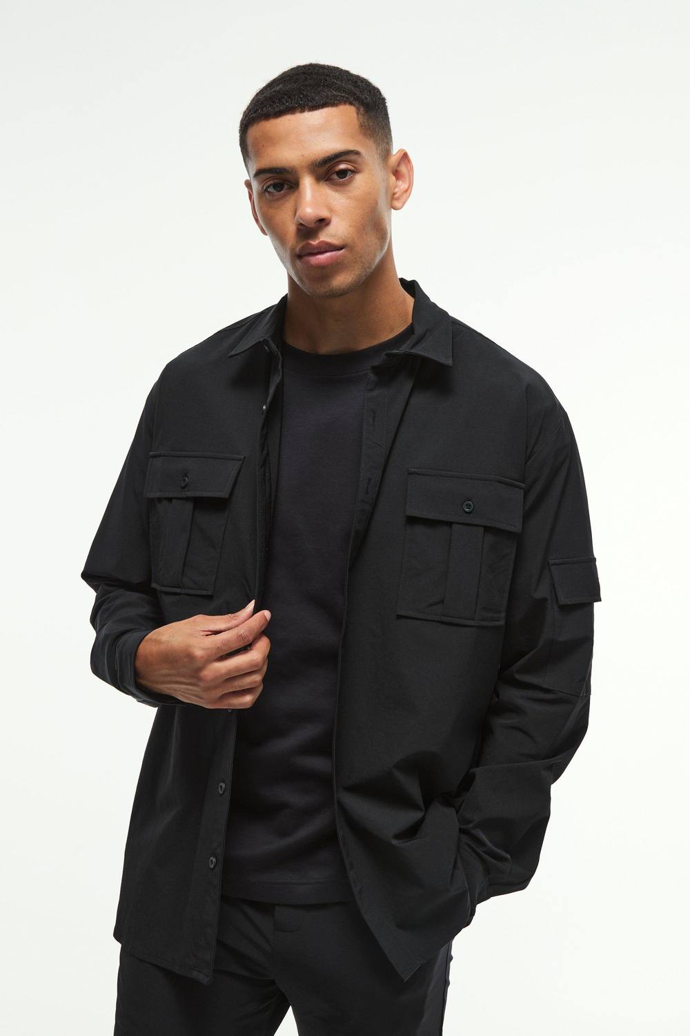 Long Sleeve Lightweight Oversized Overshirt | Black | Size Medium