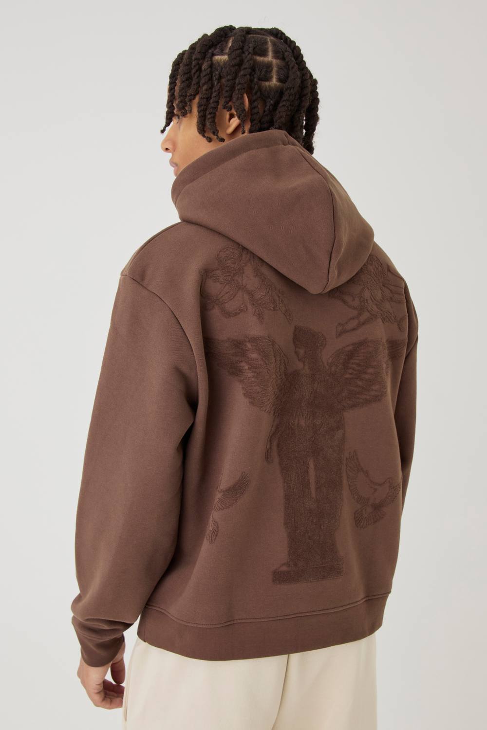 Smart Oversized Boxy Heavyweight Flocked Hoodie | Chocolate | Size Medium