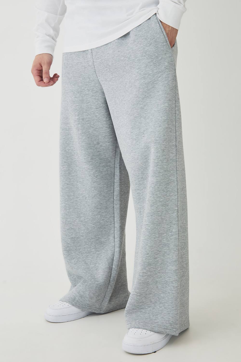 Men's Tall Essential Extreme Wide Leg Joggers | Grey Marl | Size Small | BOOHOOMAN