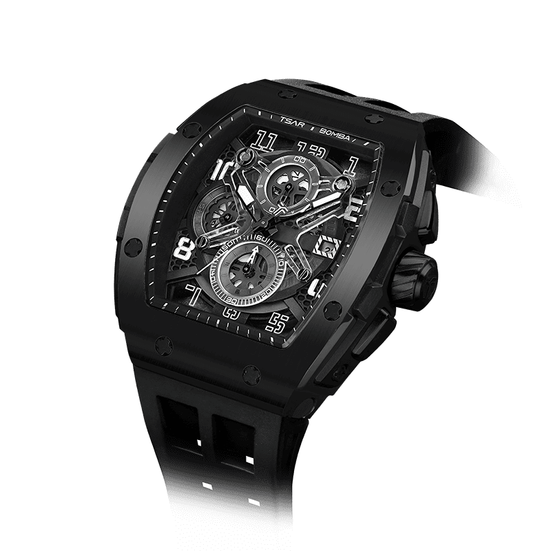 TSAR BOMBA Elemental Serie – Chronograph-Quarzuhr für Herren im tonneauförmigen Business-Design mit wasserdichtem Gehäuse Schwarz
