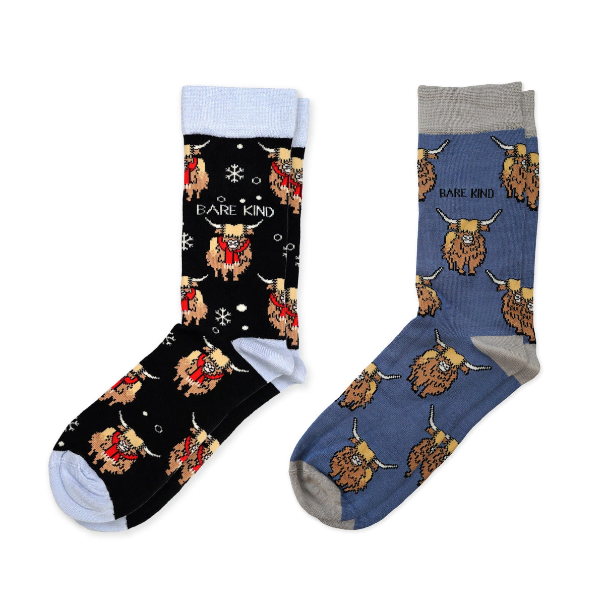 Christmas Highland Cow 2 Pack Bamboo Sock Set | UK Adult 7-11