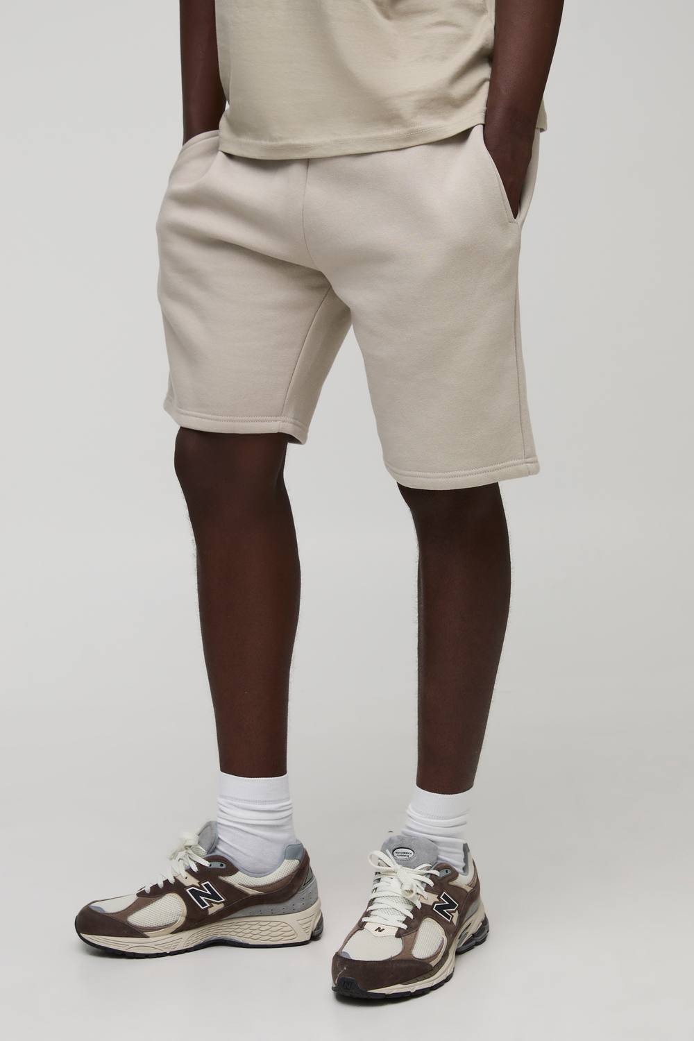 Loose Fit Mid Length Essential Shorts | Stone | Size Medium