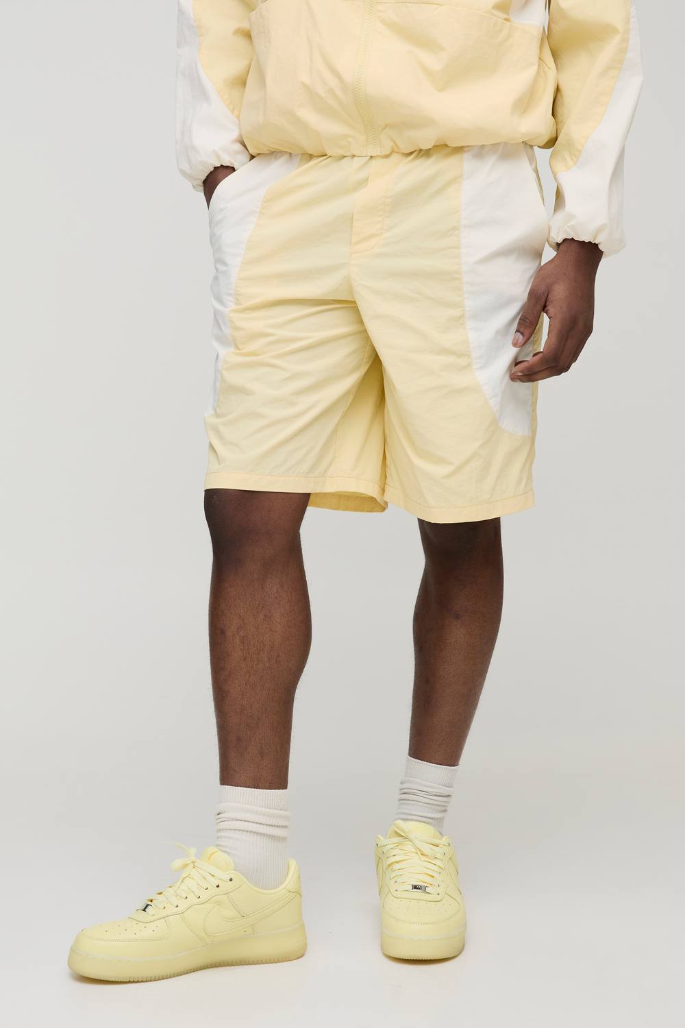 Elasticated Waist Relaxed Fit Colour Block Nylon Short | Yellow | Size XS