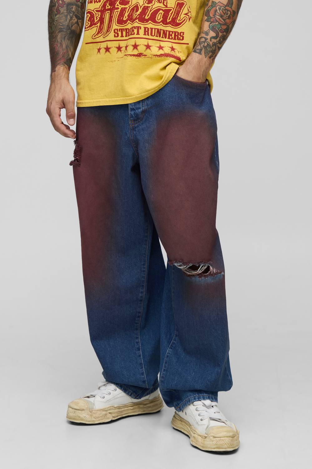 Balloon Fit Ripped Knee Red Tinted Jeans | Size 28R