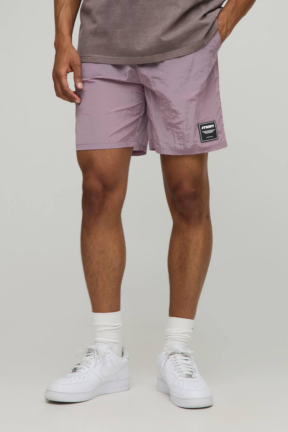 Relaxed Fit High Shine Crinkle Nylon Shorts | Pink | Size XS