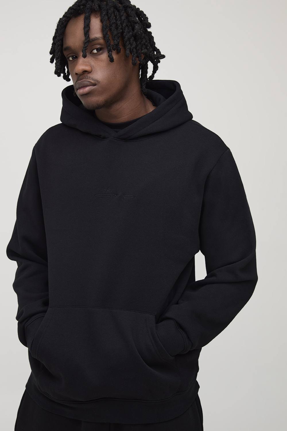 Tall Essential BM Signature Regular Fit Over the Head Hoodie | Black | Size Medium