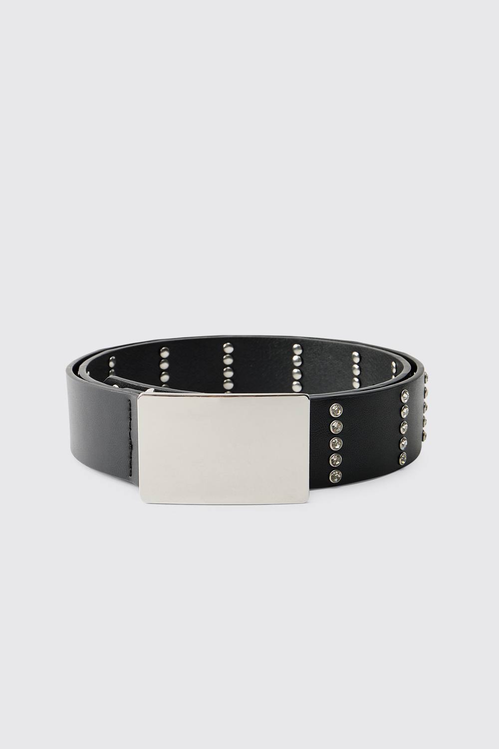 Diamantee Embellished PU Belt | Black | Size XL